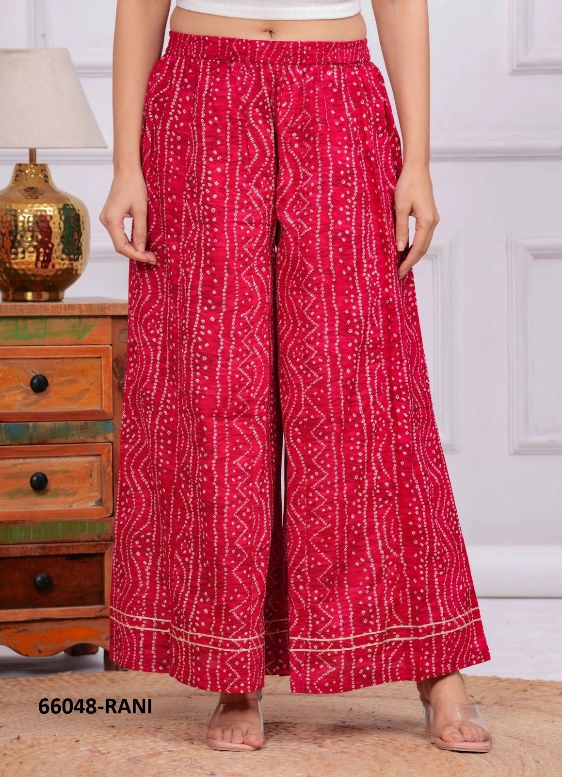 RAYON BANDHANI PALAZZO - Catalog # 66048 (Set of 4 Only Bottoms) RAYON BANDHANI PALAZZO - Catalog # 66048 (Set of 4 Only Bottoms)
