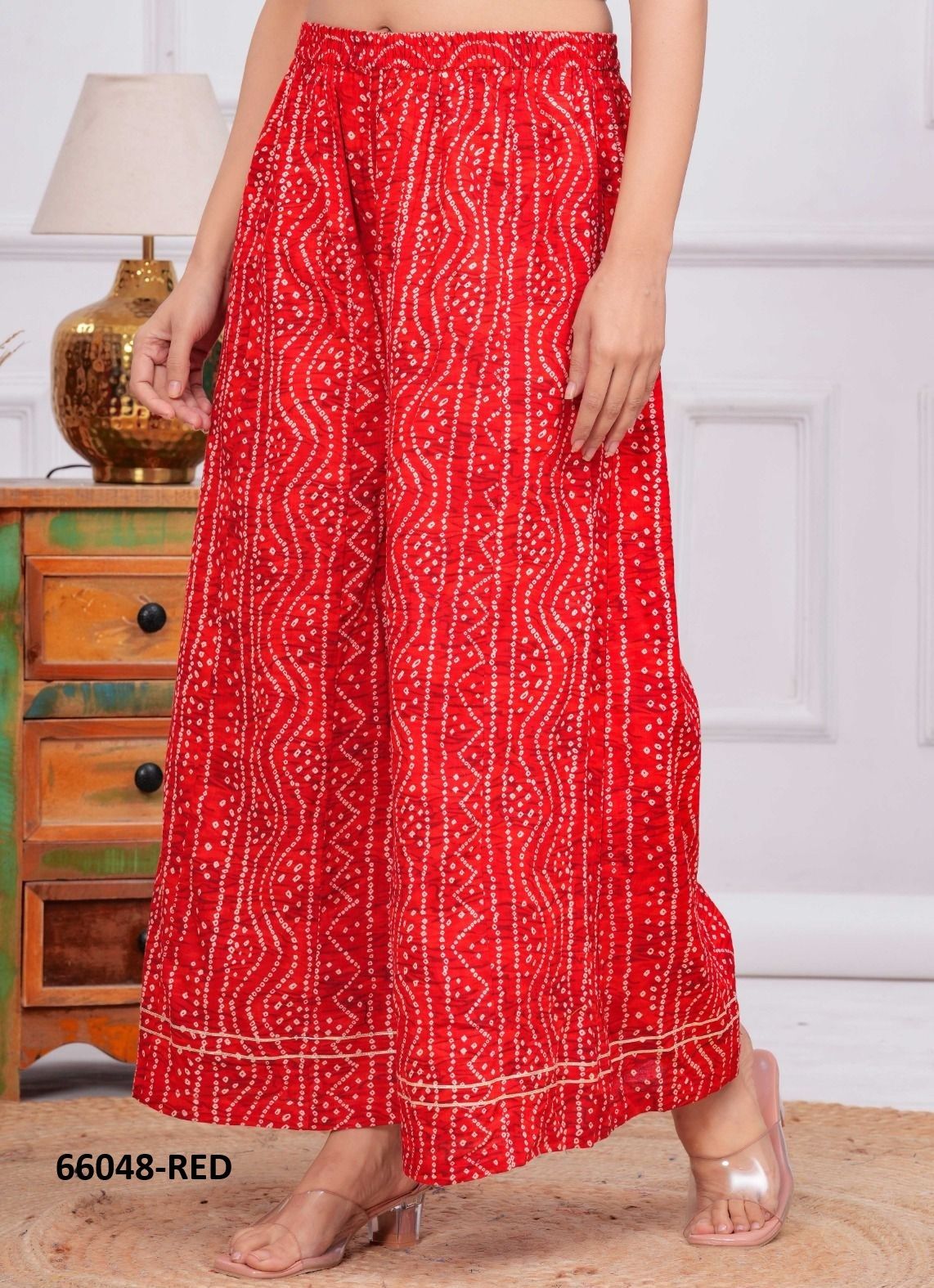 RAYON BANDHANI PALAZZO - Catalog # 66048 (Set of 4 Only Bottoms) RAYON BANDHANI PALAZZO - Catalog # 66048 (Set of 4 Only Bottoms)
