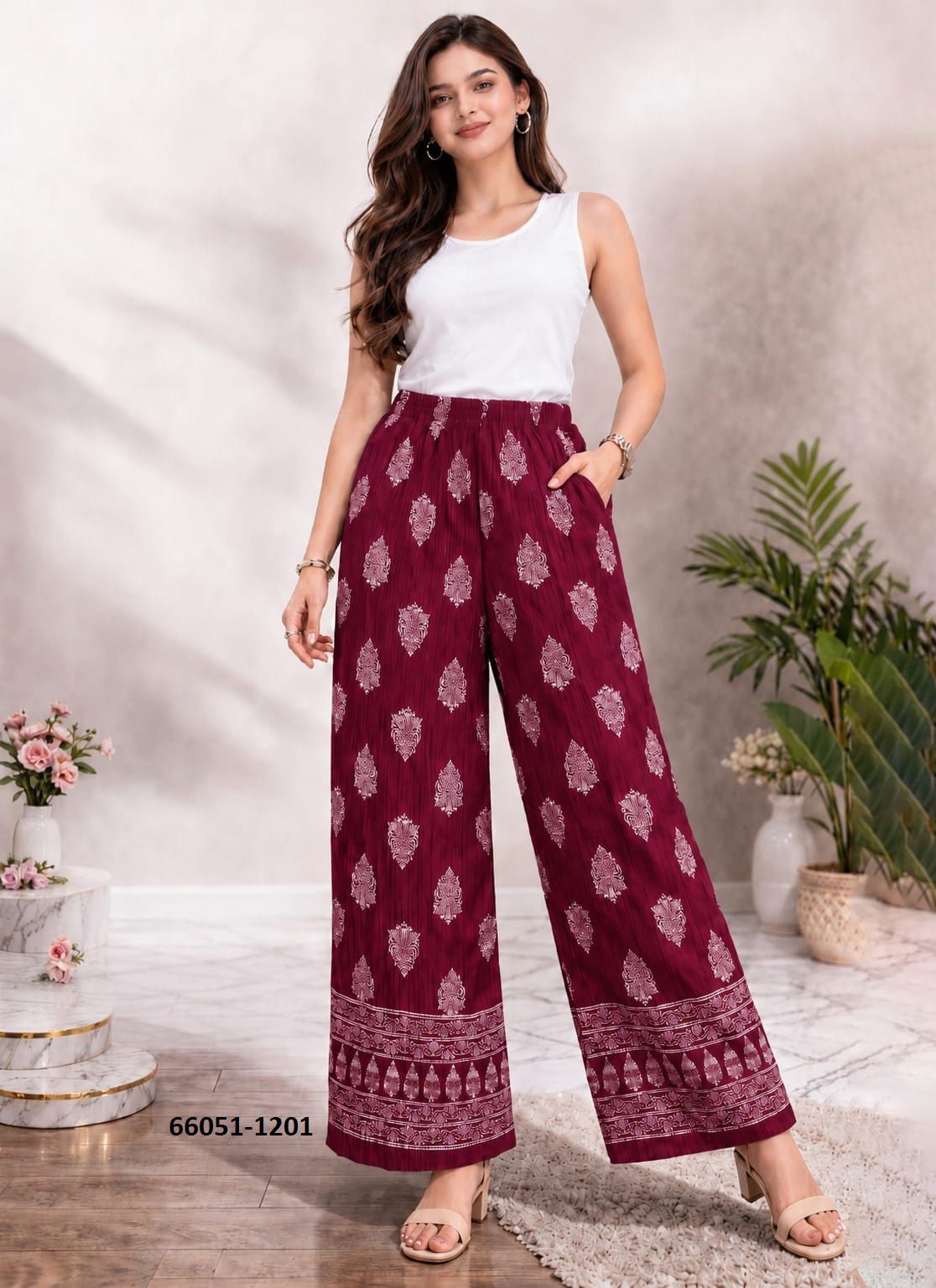 PRINTED PLEATED PALAZZO - Catalog # 66051 (Set of 6 Only Bottoms) PRINTED PLEATED PALAZZO - Catalog # 66051 (Set of 6 Only Bottoms)