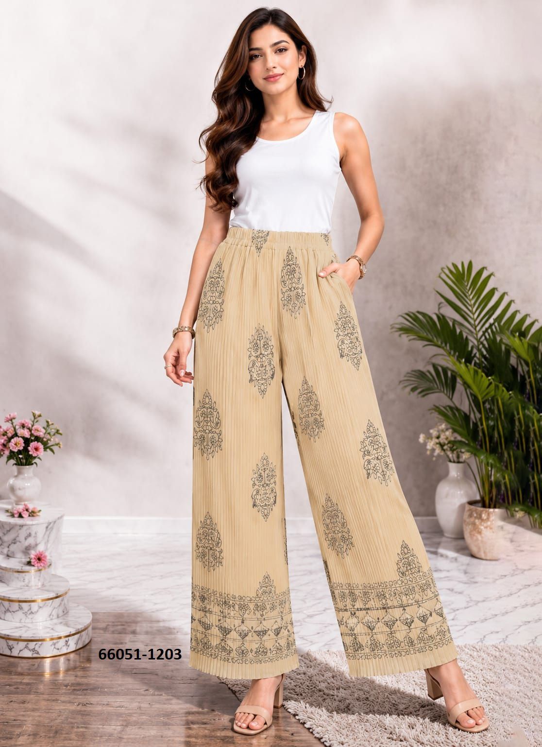 PRINTED PLEATED PALAZZO - Catalog # 66051 (Set of 6 Only Bottoms) PRINTED PLEATED PALAZZO - Catalog # 66051 (Set of 6 Only Bottoms)