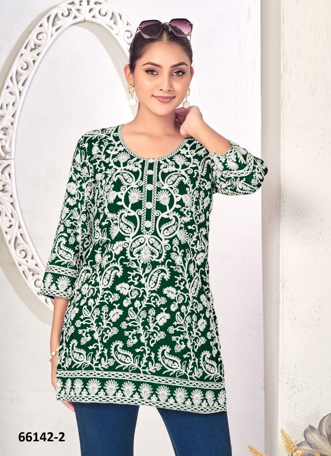 YASHIKA 2 - Catalog # 66142 (Set of 4 SIZE-SETS [Readymade Women's Kurtis / Tops])