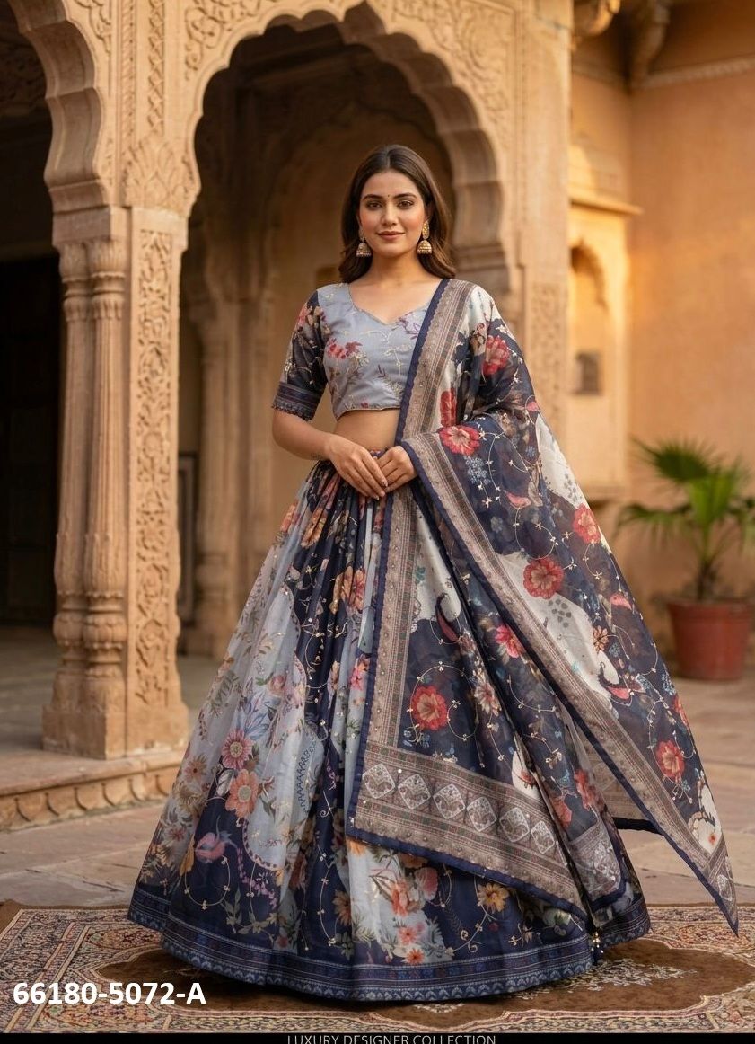 SERIES 5072 - Catalog # 66180 (Set of 4 Semi-Stitched Lehengas) SERIES 5072 - Catalog # 66180 (Set of 4 Semi-Stitched Lehengas)