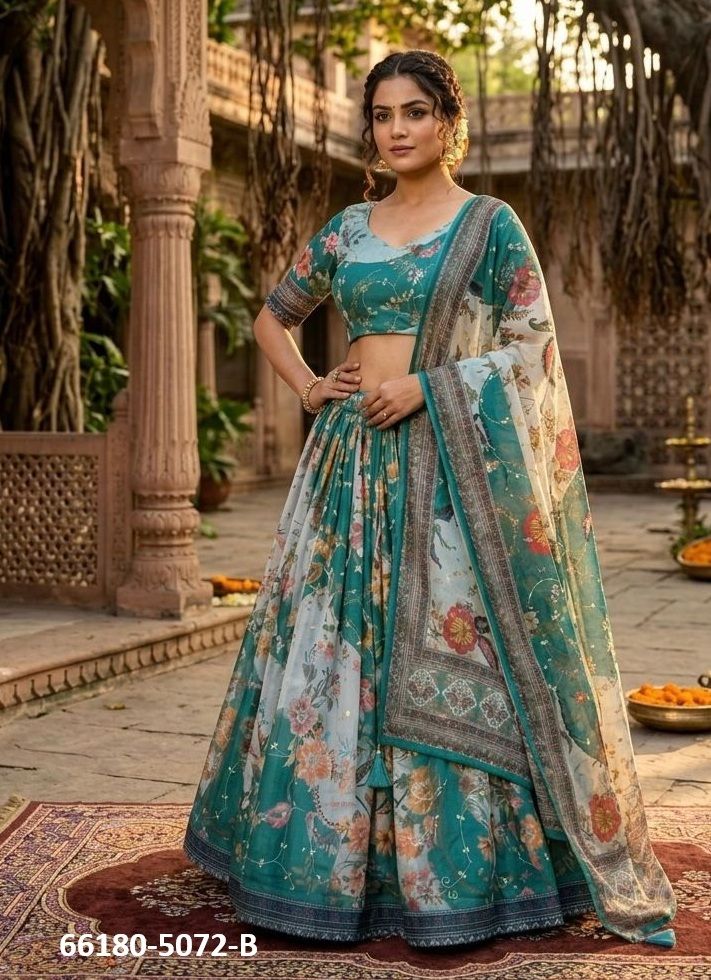 SERIES 5072 - Catalog # 66180 (Set of 4 Semi-Stitched Lehengas) SERIES 5072 - Catalog # 66180 (Set of 4 Semi-Stitched Lehengas)