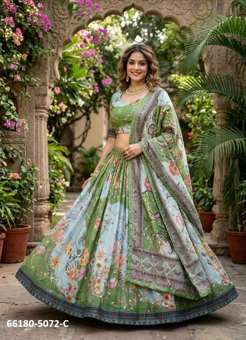 SERIES 5072 - Catalog # 66180 (Set of 4 Semi-Stitched Lehengas) SERIES 5072 - Catalog # 66180 (Set of 4 Semi-Stitched Lehengas)