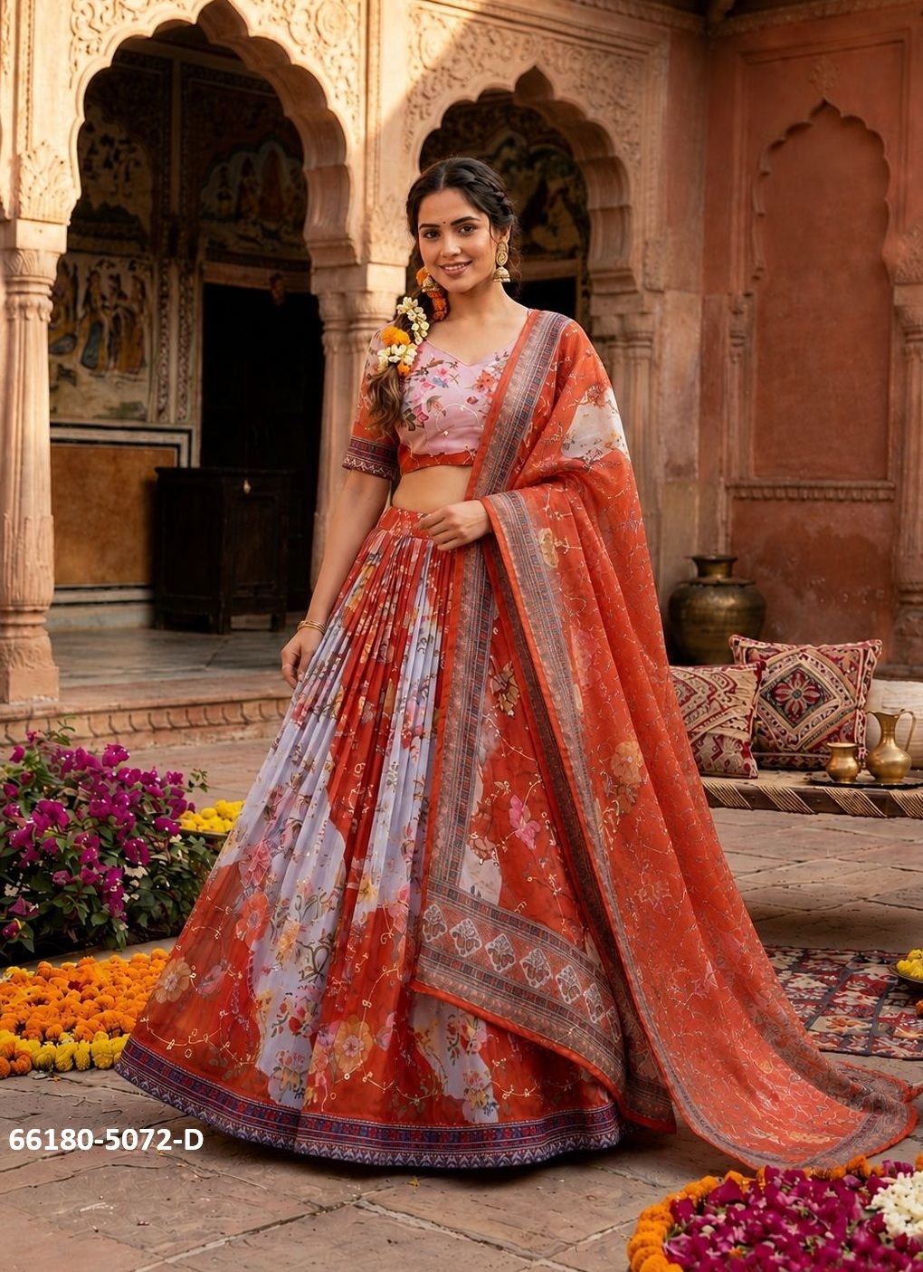 SERIES 5072 - Catalog # 66180 (Set of 4 Semi-Stitched Lehengas) SERIES 5072 - Catalog # 66180 (Set of 4 Semi-Stitched Lehengas)