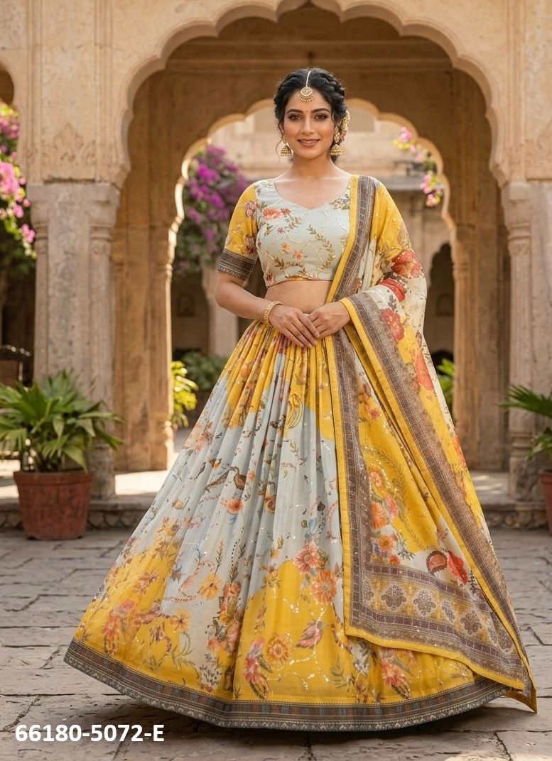 SERIES 5072 - Catalog # 66180 (Set of 4 Semi-Stitched Lehengas) SERIES 5072 - Catalog # 66180 (Set of 4 Semi-Stitched Lehengas)