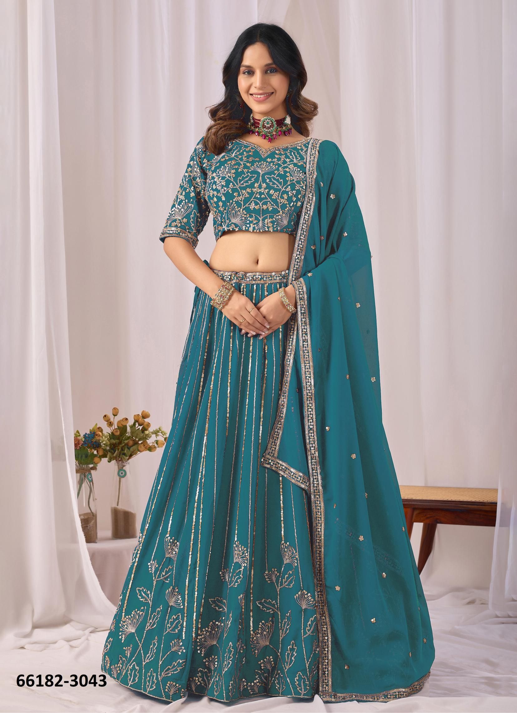 MEHVISH 34 - Catalog # 66182 (Set of 4 Semi-Stitched Lehengas) MEHVISH 34 - Catalog # 66182 (Set of 4 Semi-Stitched Lehengas)