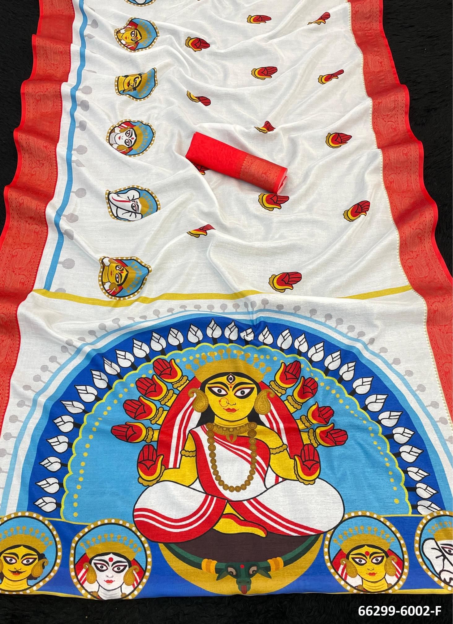 DURGA POOJA SPECIAL 6002 - Catalog # 66299 (Set of 8 Sarees)