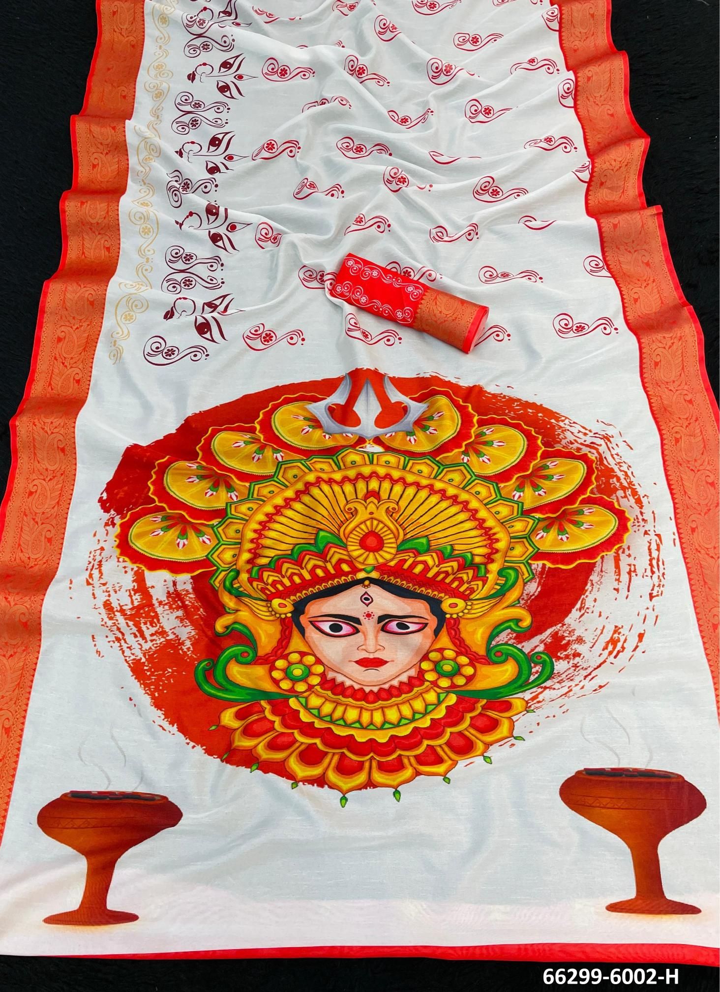 DURGA POOJA SPECIAL 6002 - Catalog # 66299 (Set of 8 Sarees)