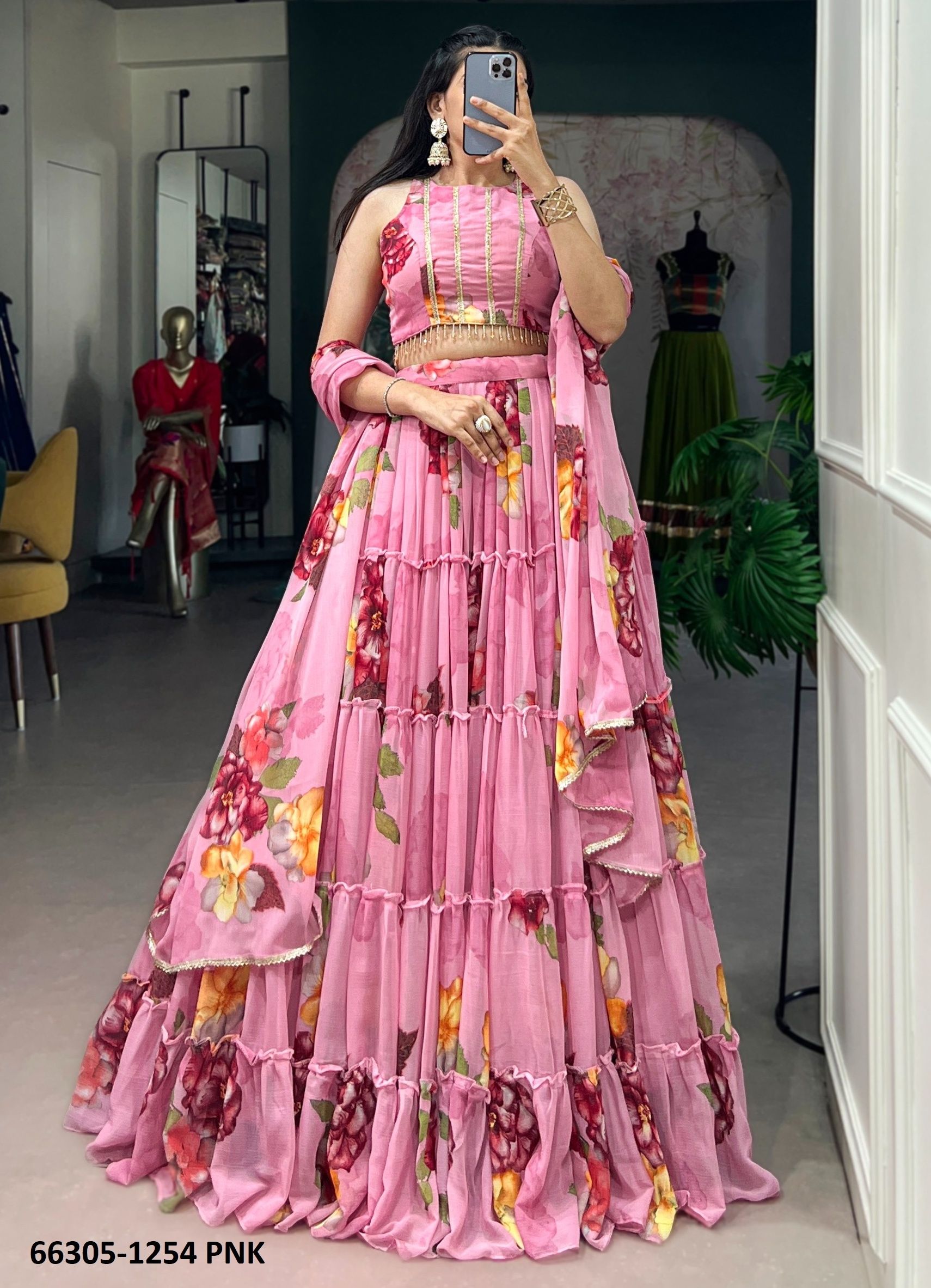 SERIES 1254 - Catalog # 66305 (Set of 4 Semi-Stitched Lehengas)