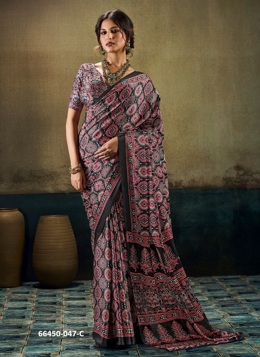 PURE AJRAKH 47 - Catalog # 66450 (Set of 6 Sarees)