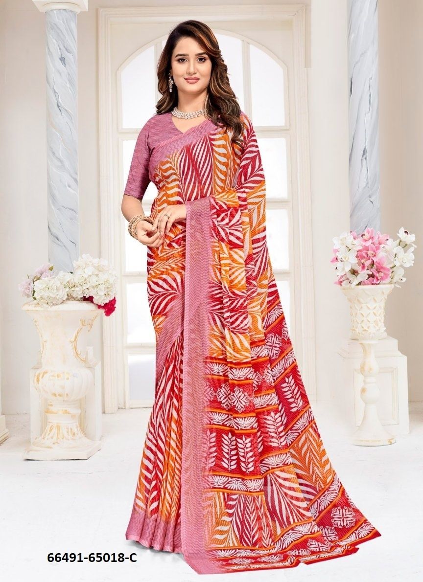 SUPER STAR CHIFFON 257 - Catalog # 66491 (Set of 6 Sarees)