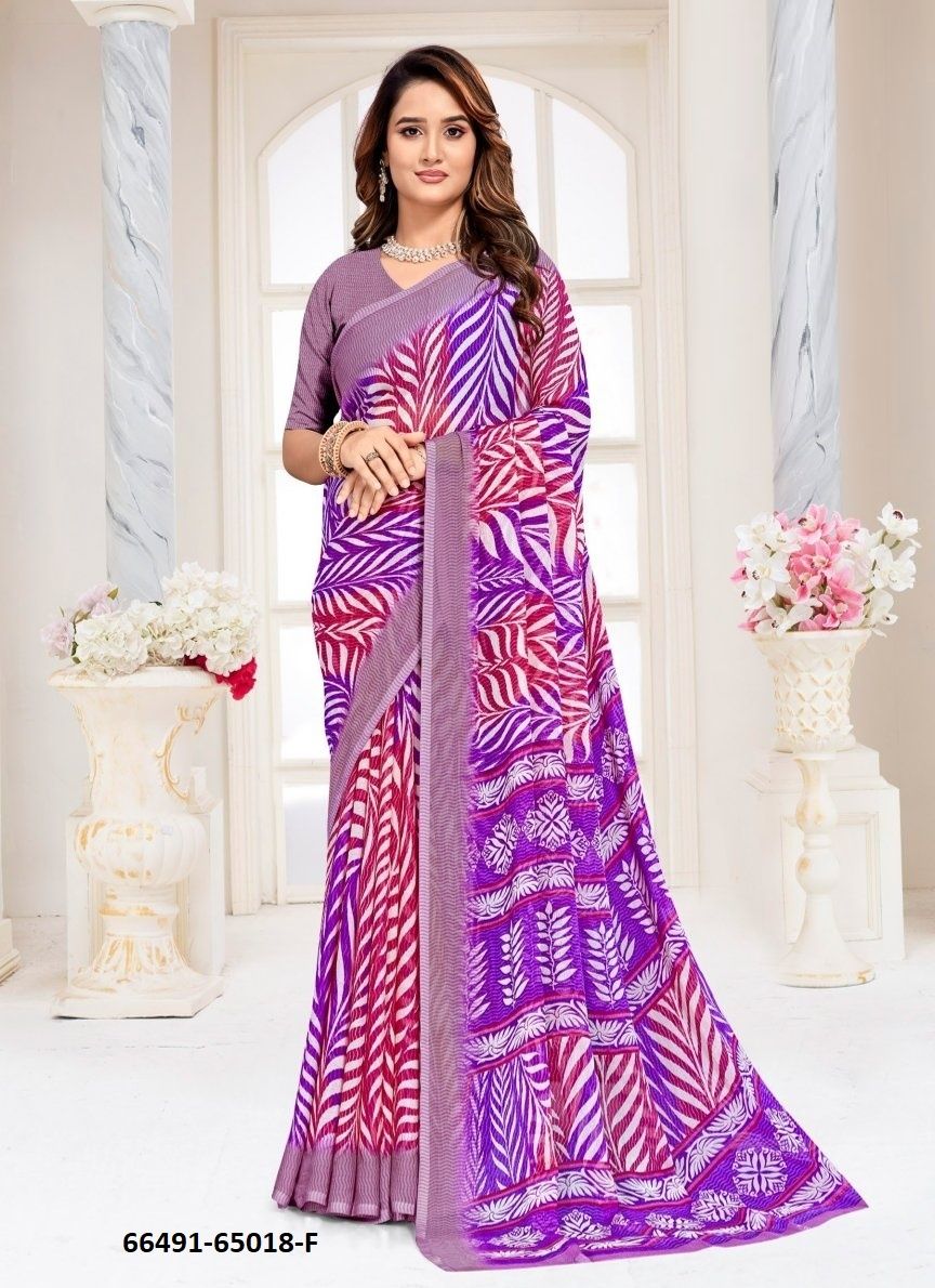 SUPER STAR CHIFFON 257 - Catalog # 66491 (Set of 6 Sarees)