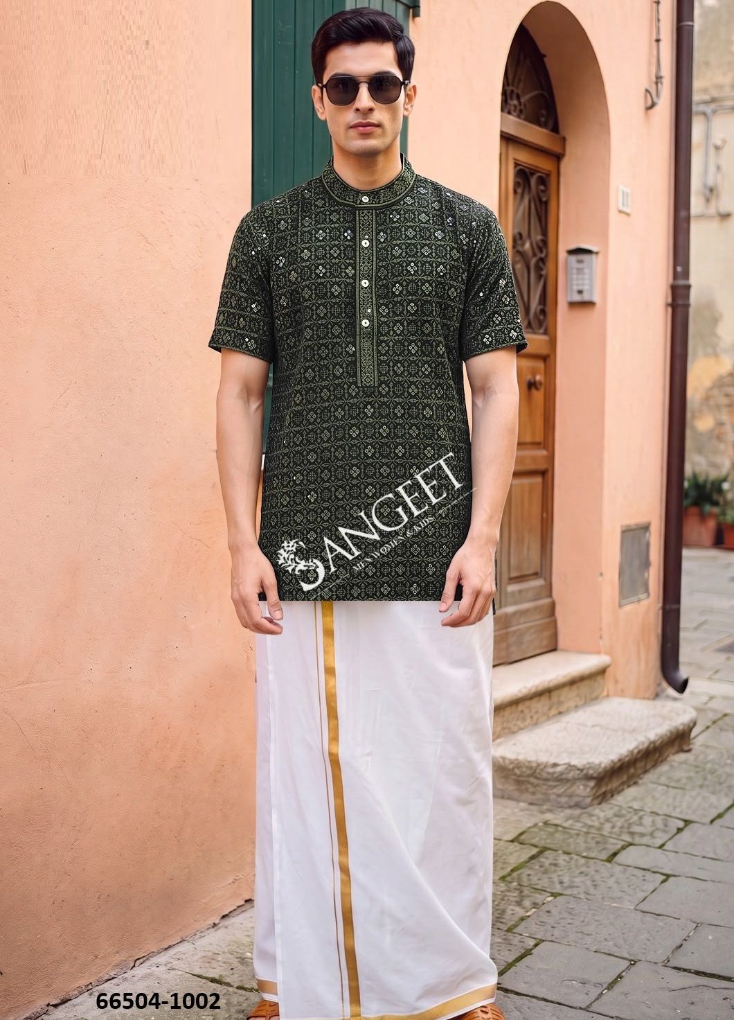 RAYON CHIKANKARI SCHIFFLI WORK - Catalog # 66504 (Set of 5 Men's Ethnic Wear)