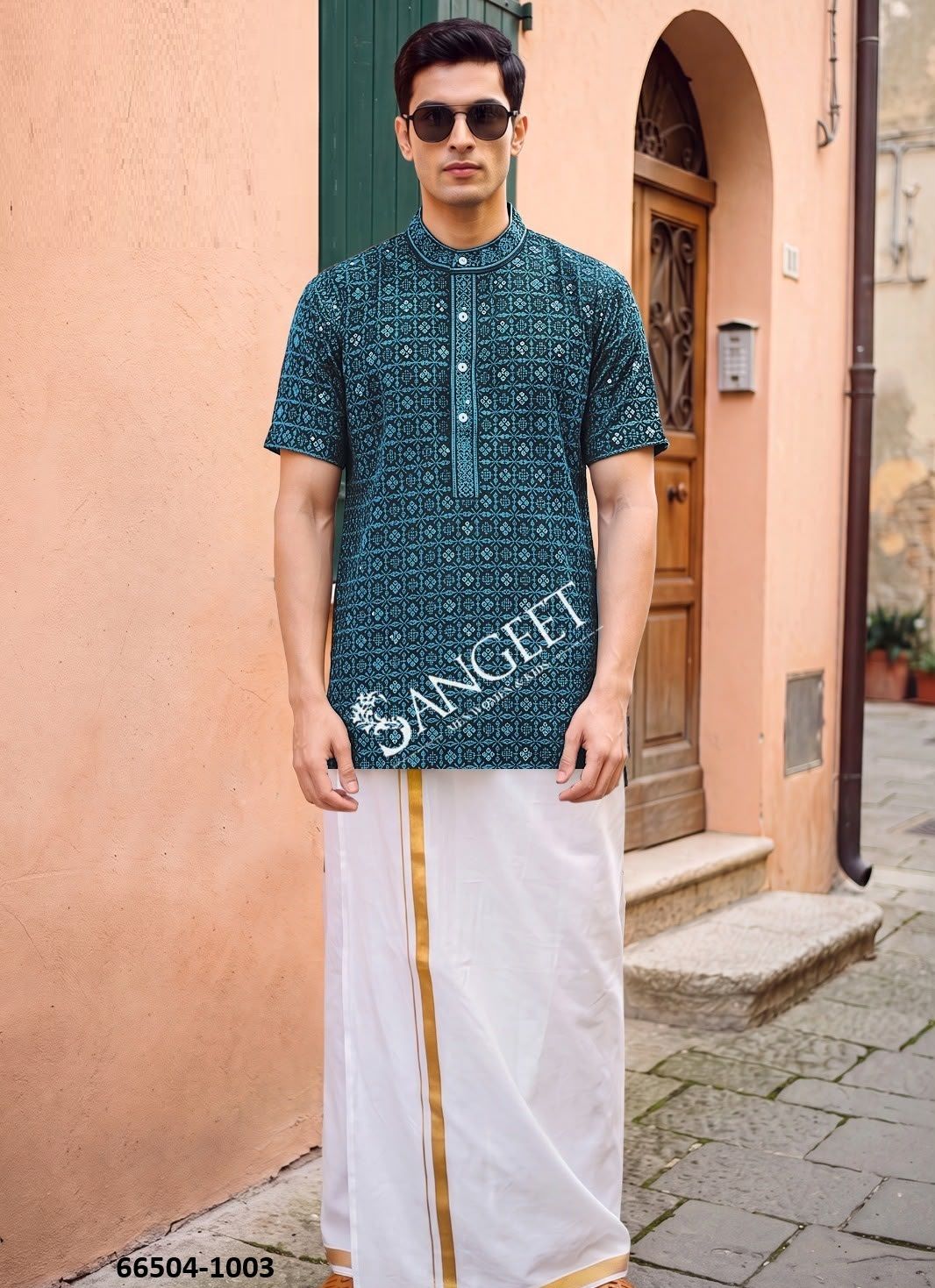 RAYON CHIKANKARI SCHIFFLI WORK - Catalog # 66504 (Set of 5 Men's Ethnic Wear)