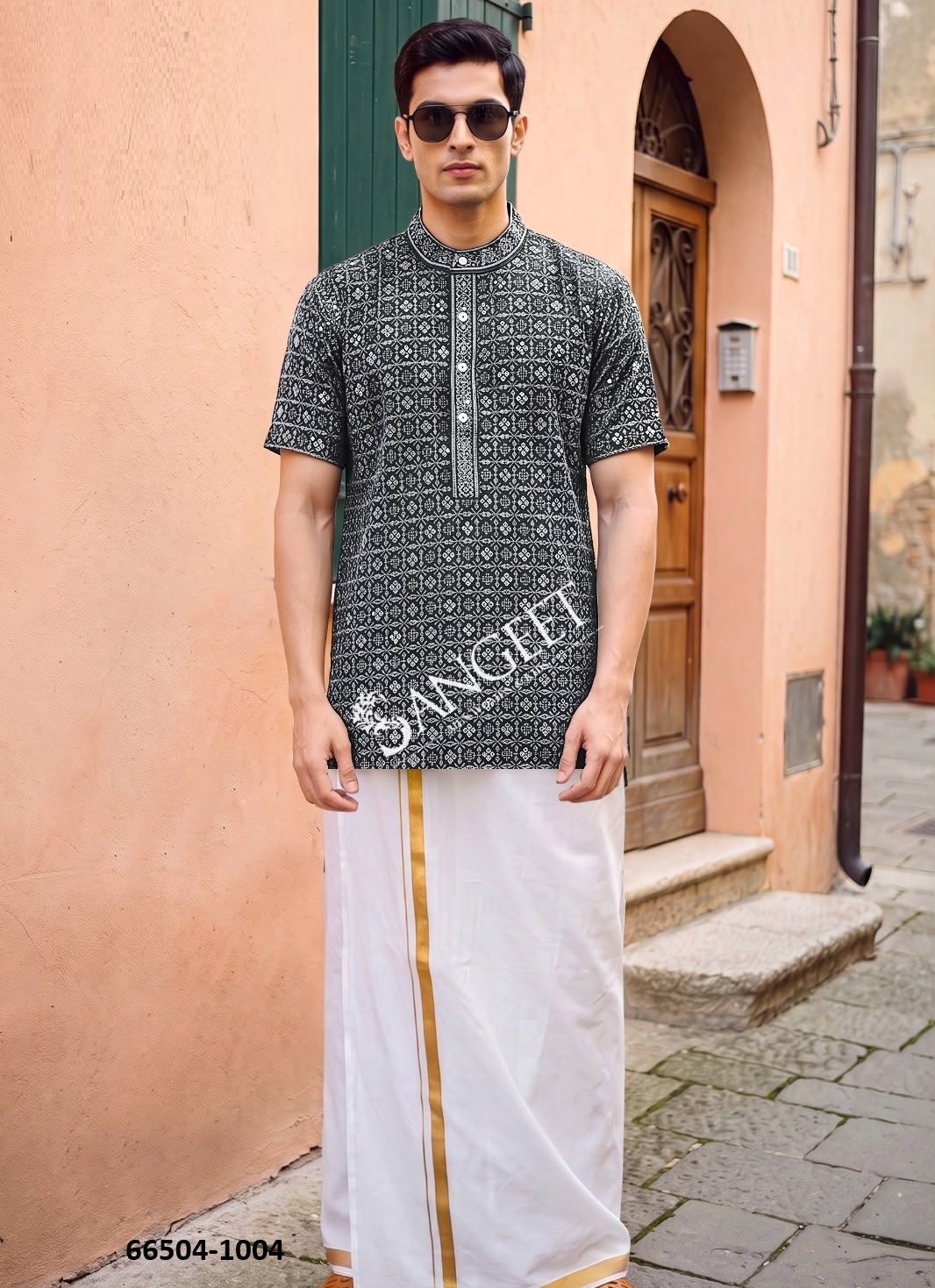 RAYON CHIKANKARI SCHIFFLI WORK - Catalog # 66504 (Set of 5 Men's Ethnic Wear)