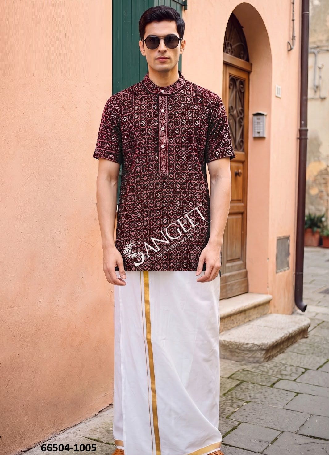 RAYON CHIKANKARI SCHIFFLI WORK - Catalog # 66504 (Set of 5 Men's Ethnic Wear)