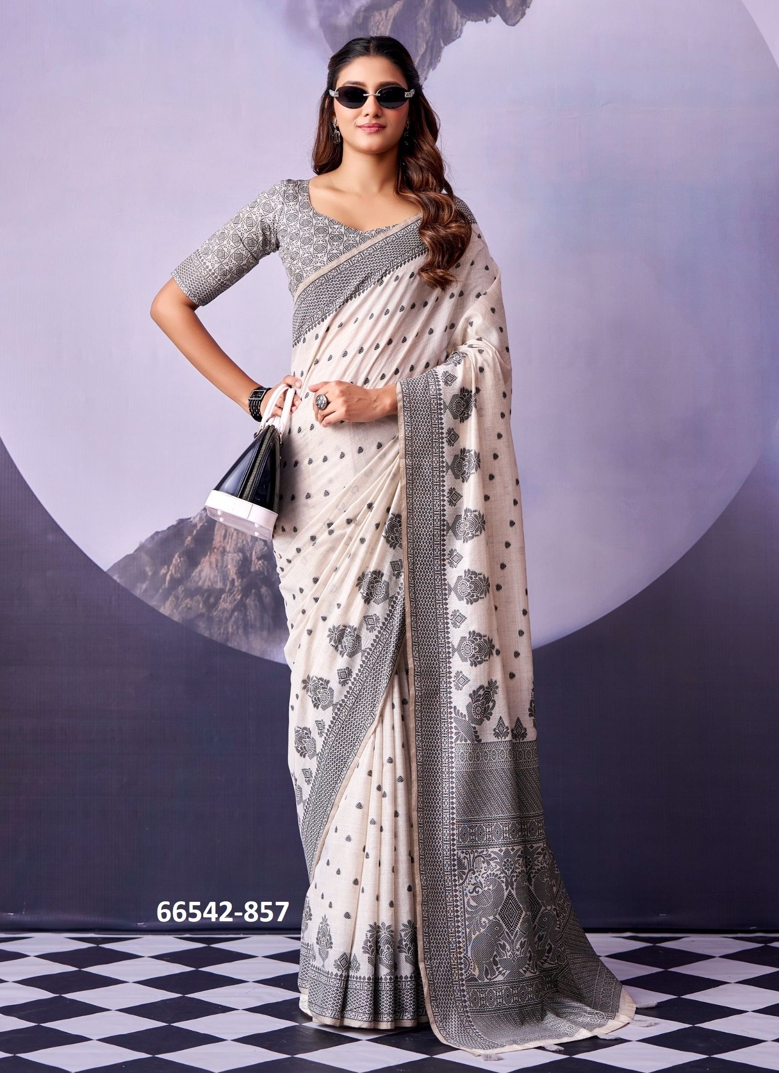 BLACK & WHITE - Catalog # 66542 (Set of 7 Sarees) BLACK & WHITE - Catalog # 66542 (Set of 7 Sarees)