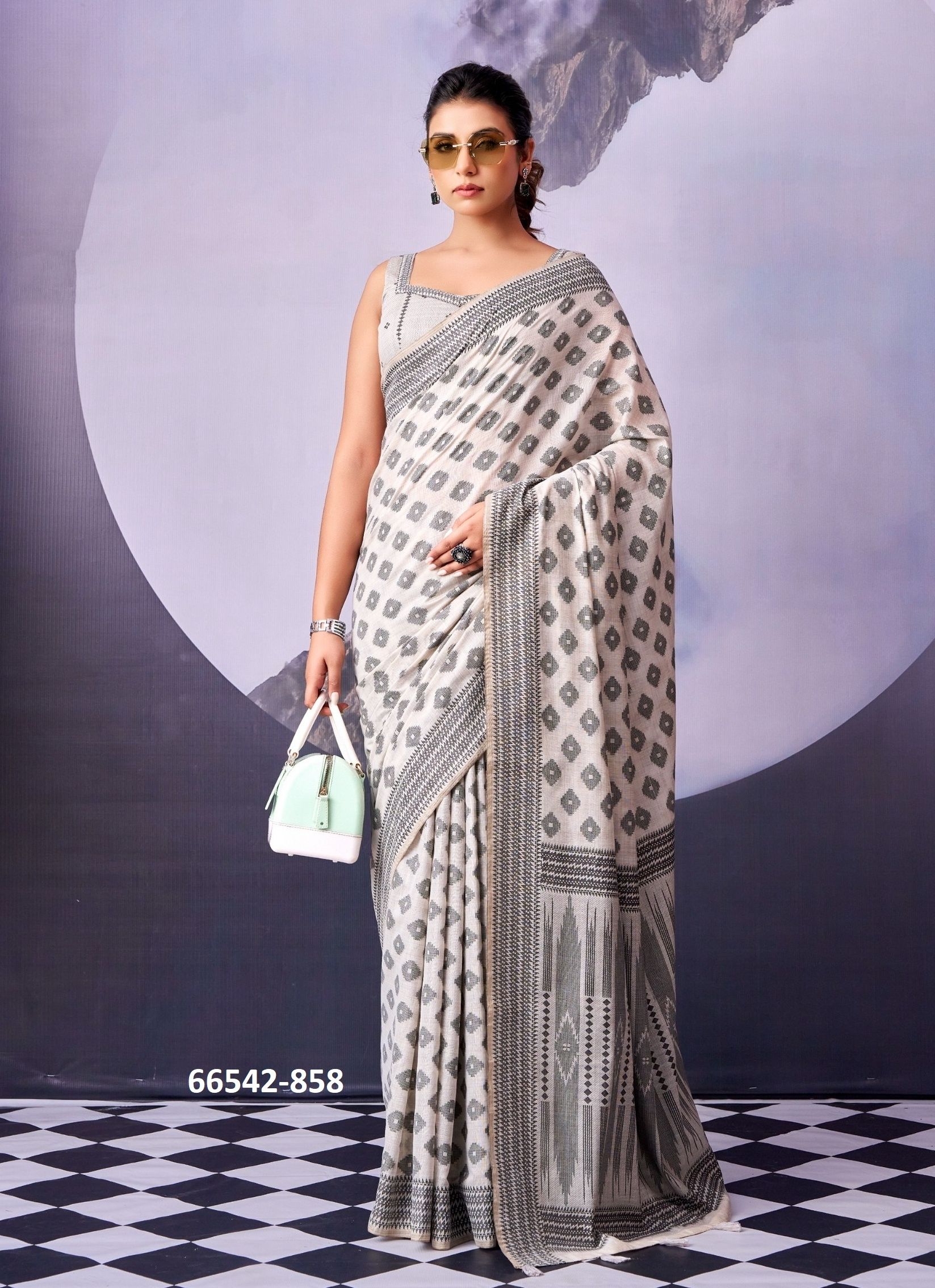 BLACK & WHITE - Catalog # 66542 (Set of 7 Sarees) BLACK & WHITE - Catalog # 66542 (Set of 7 Sarees)