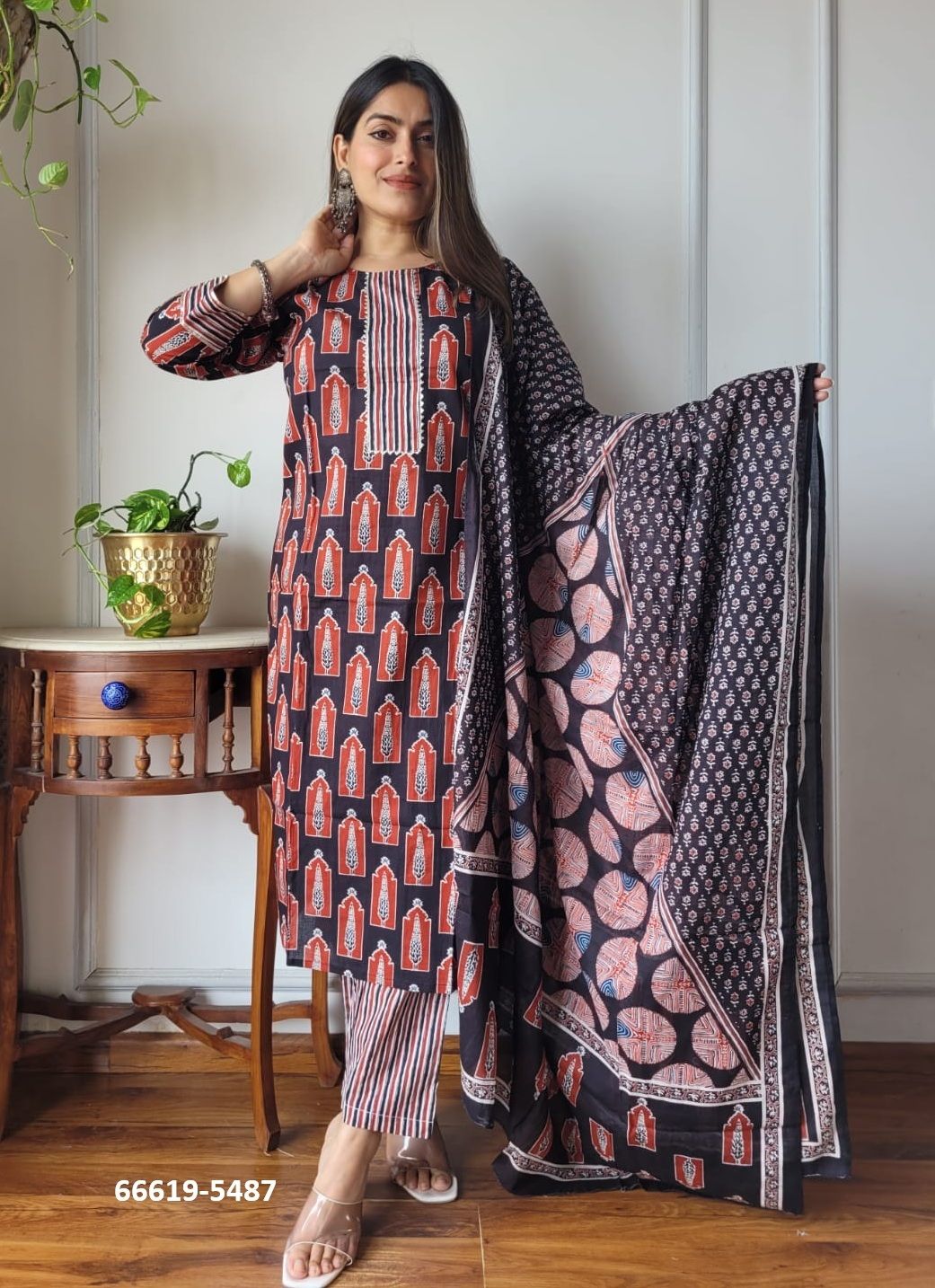 PURE HAND BAGRU PRINT COTTONS 5 - Catalog # 66619 (Set of 10 Readymade Salwar Suits)