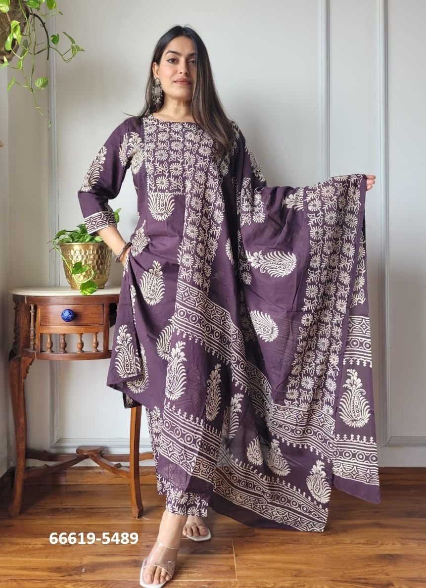 PURE HAND BAGRU PRINT COTTONS 5 - Catalog # 66619 (Set of 10 Readymade Salwar Suits)