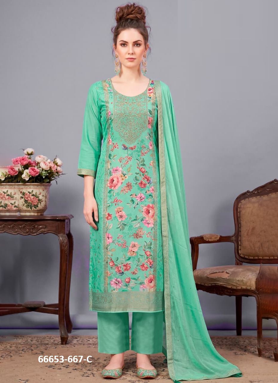 SILK PETALS - Catalog # 66653 (Set of 4 Readymade Salwar Suits)