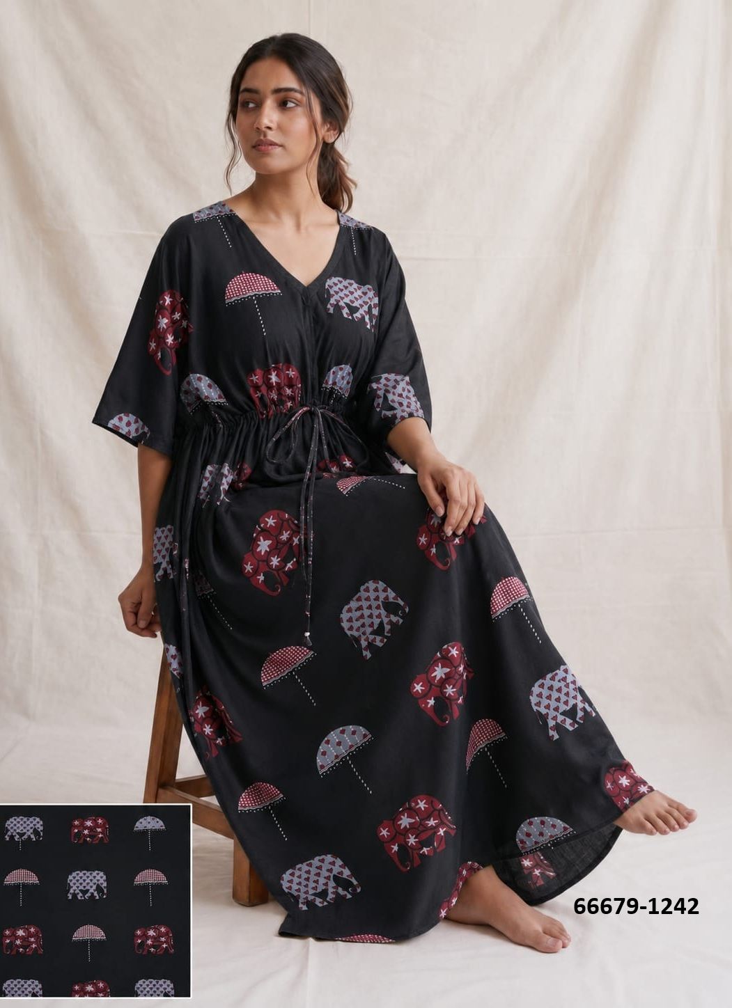 PLUS-SIZE HAND PRINTED COTTONS 1 - Catalog # 66679 (Set of 10 Kaftans / Ponchos)