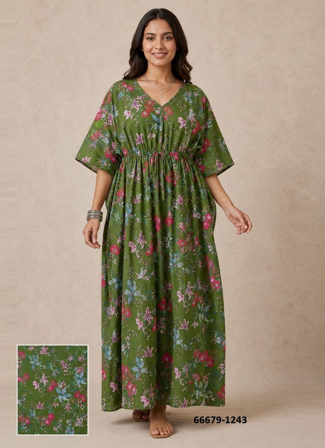 PLUS-SIZE HAND PRINTED COTTONS 1 - Catalog # 66679 (Set of 10 Kaftans / Ponchos)