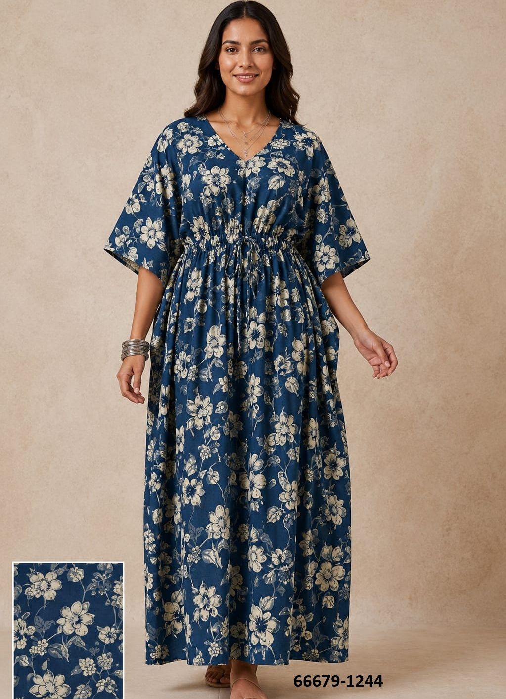 PLUS-SIZE HAND PRINTED COTTONS 1 - Catalog # 66679 (Set of 10 Kaftans / Ponchos)