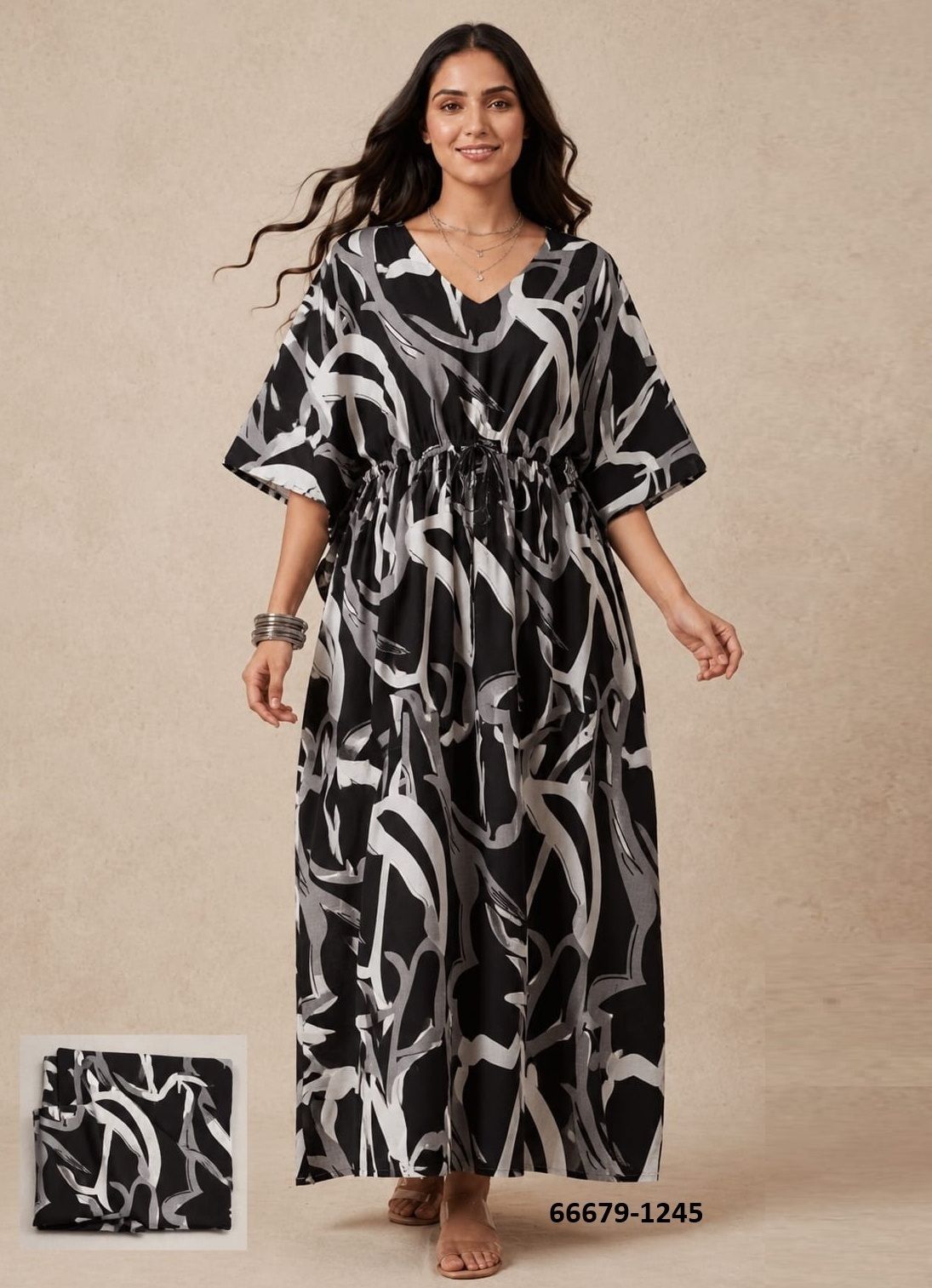 PLUS-SIZE HAND PRINTED COTTONS 1 - Catalog # 66679 (Set of 10 Kaftans / Ponchos)