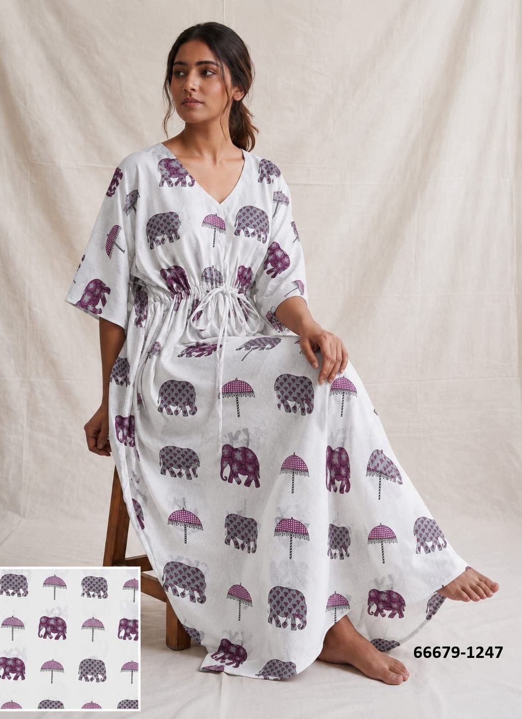 PLUS-SIZE HAND PRINTED COTTONS 1 - Catalog # 66679 (Set of 10 Kaftans / Ponchos)