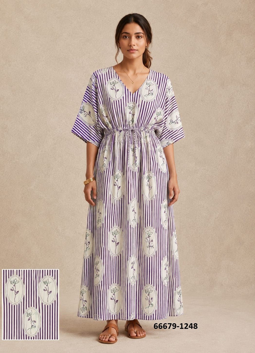 PLUS-SIZE HAND PRINTED COTTONS 1 - Catalog # 66679 (Set of 10 Kaftans / Ponchos)
