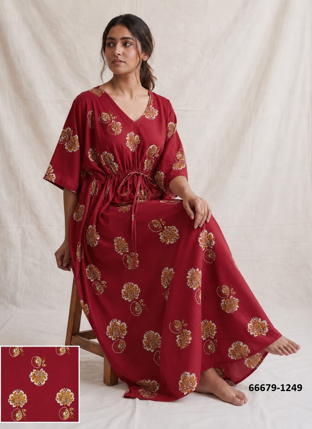 PLUS-SIZE HAND PRINTED COTTONS 1 - Catalog # 66679 (Set of 10 Kaftans / Ponchos)