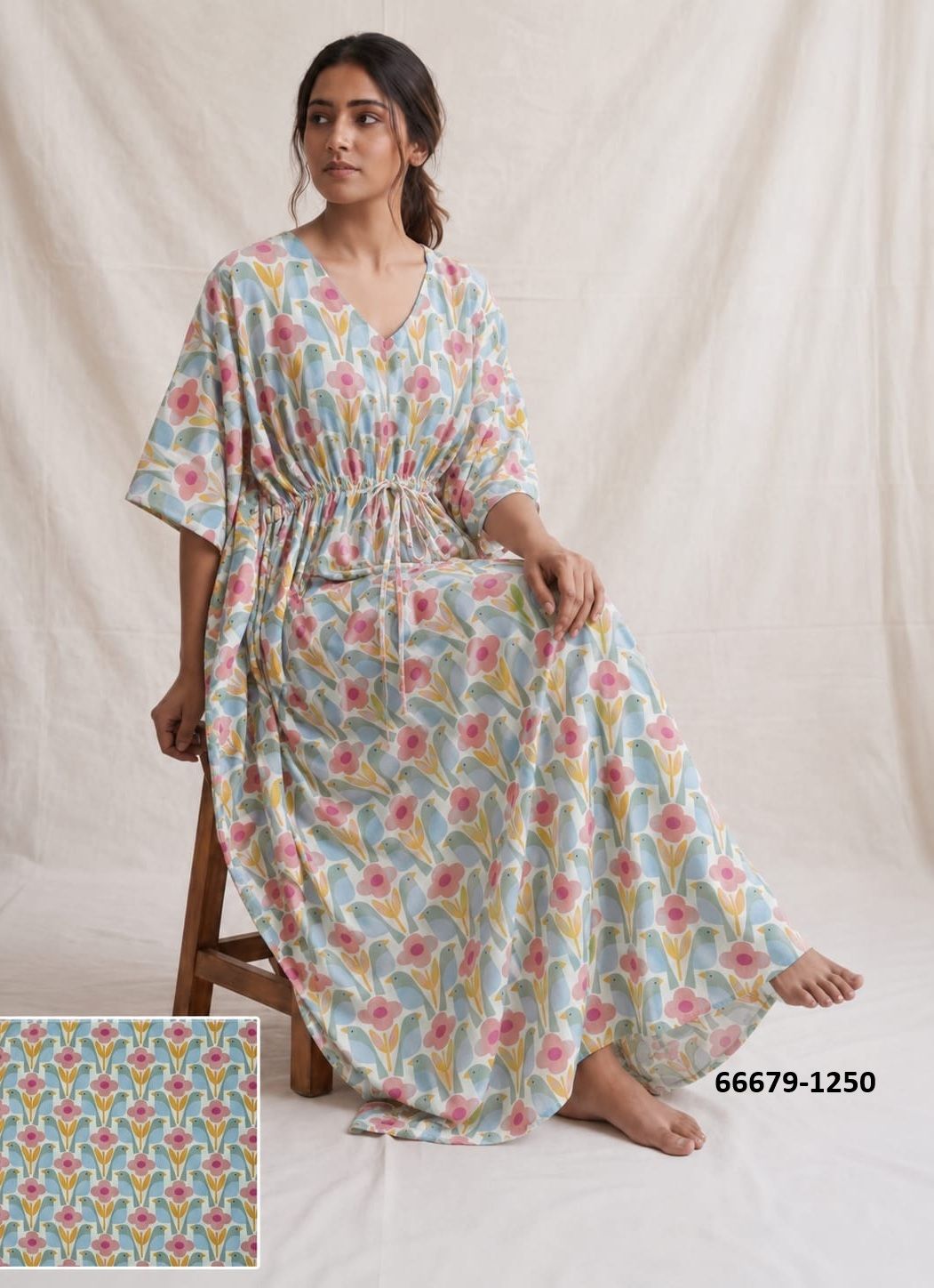 PLUS-SIZE HAND PRINTED COTTONS 1 - Catalog # 66679 (Set of 10 Kaftans / Ponchos)