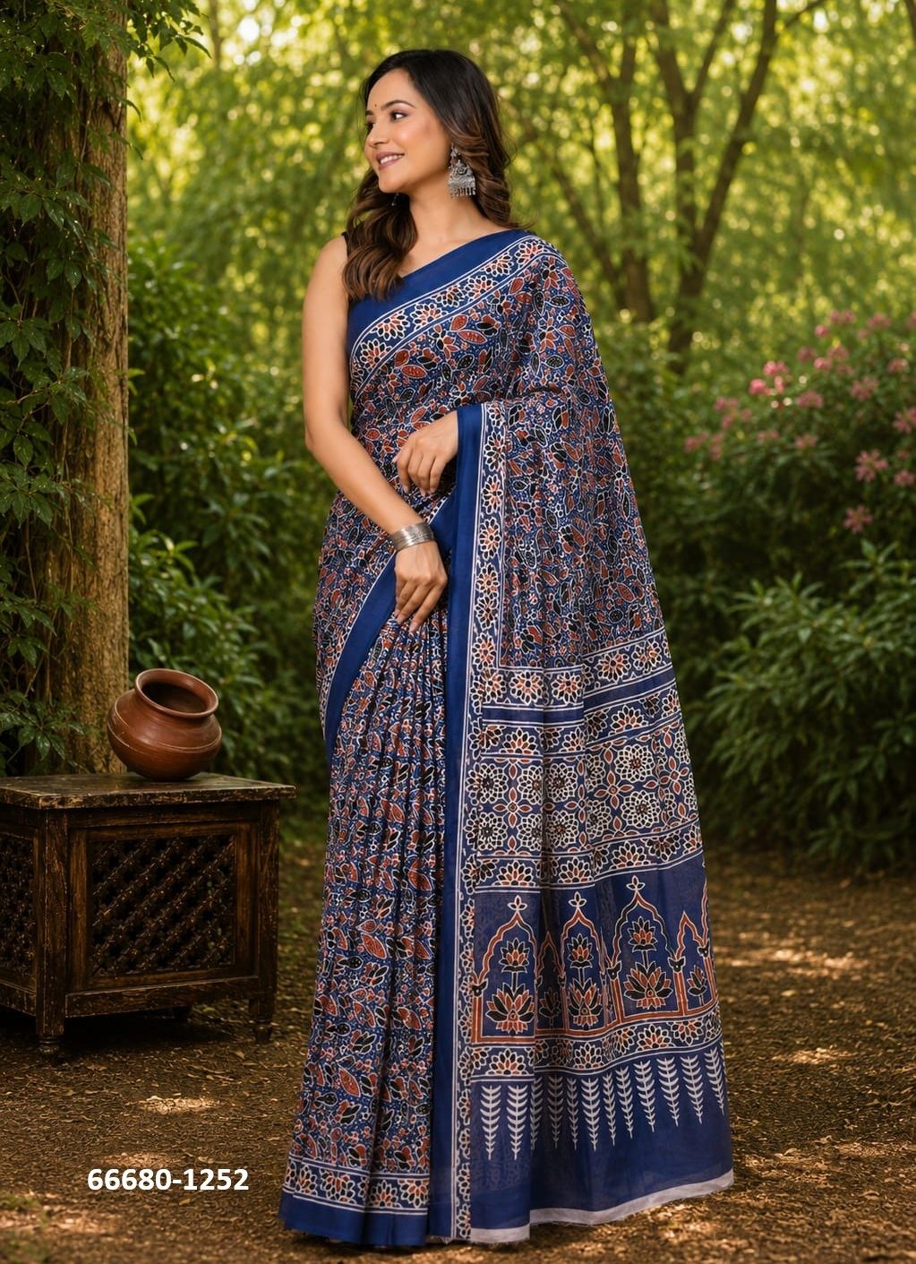 PURE MULMUL COTTON BAGRU PRINTS 1 - Catalog # 66680 (Set of 10 Sarees)
