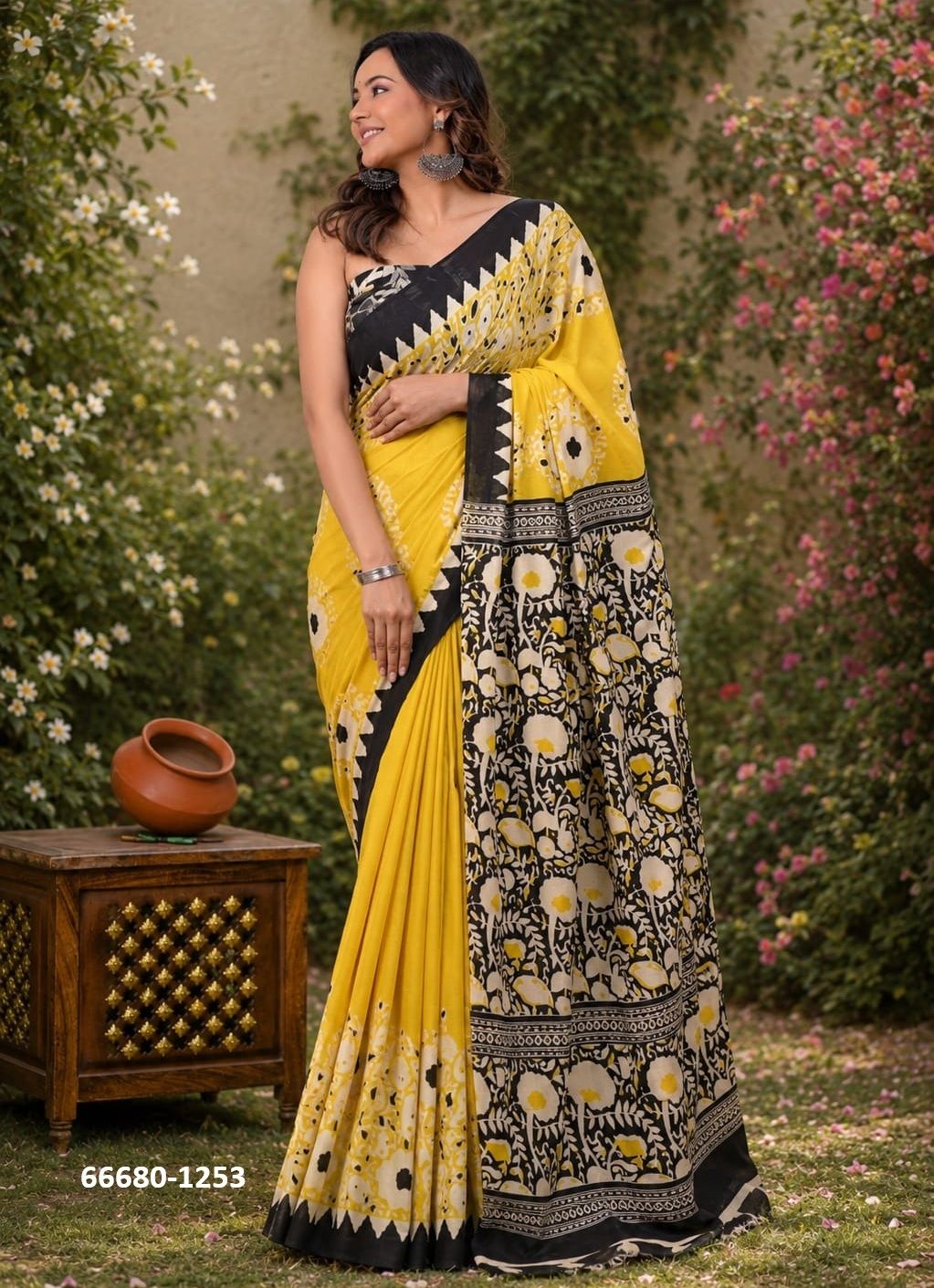 PURE MULMUL COTTON BAGRU PRINTS 1 - Catalog # 66680 (Set of 10 Sarees)