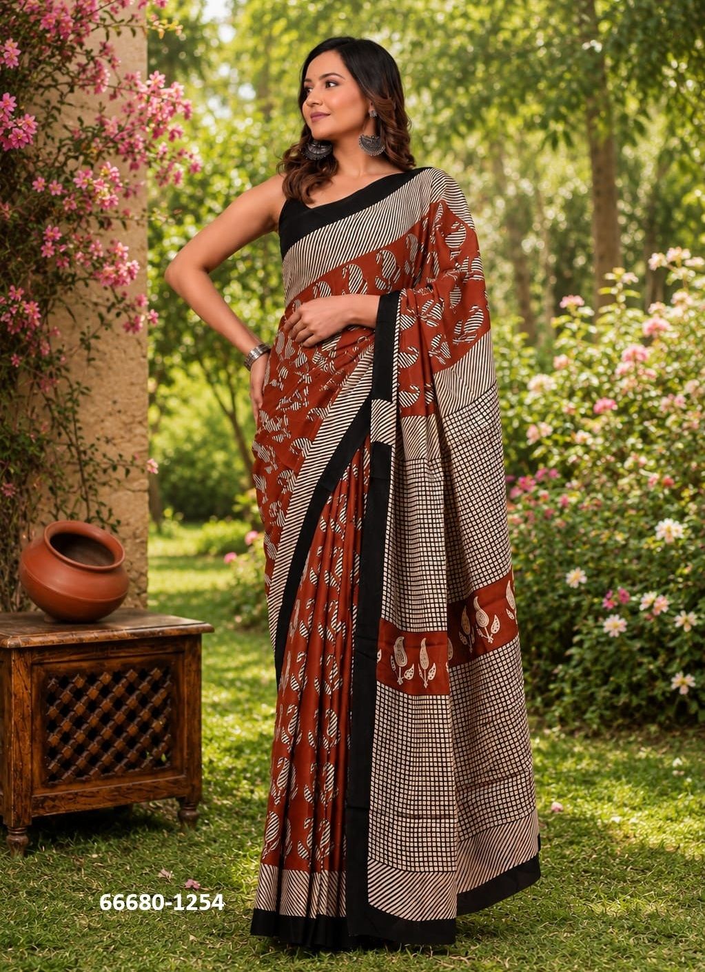 PURE MULMUL COTTON BAGRU PRINTS 1 - Catalog # 66680 (Set of 10 Sarees)
