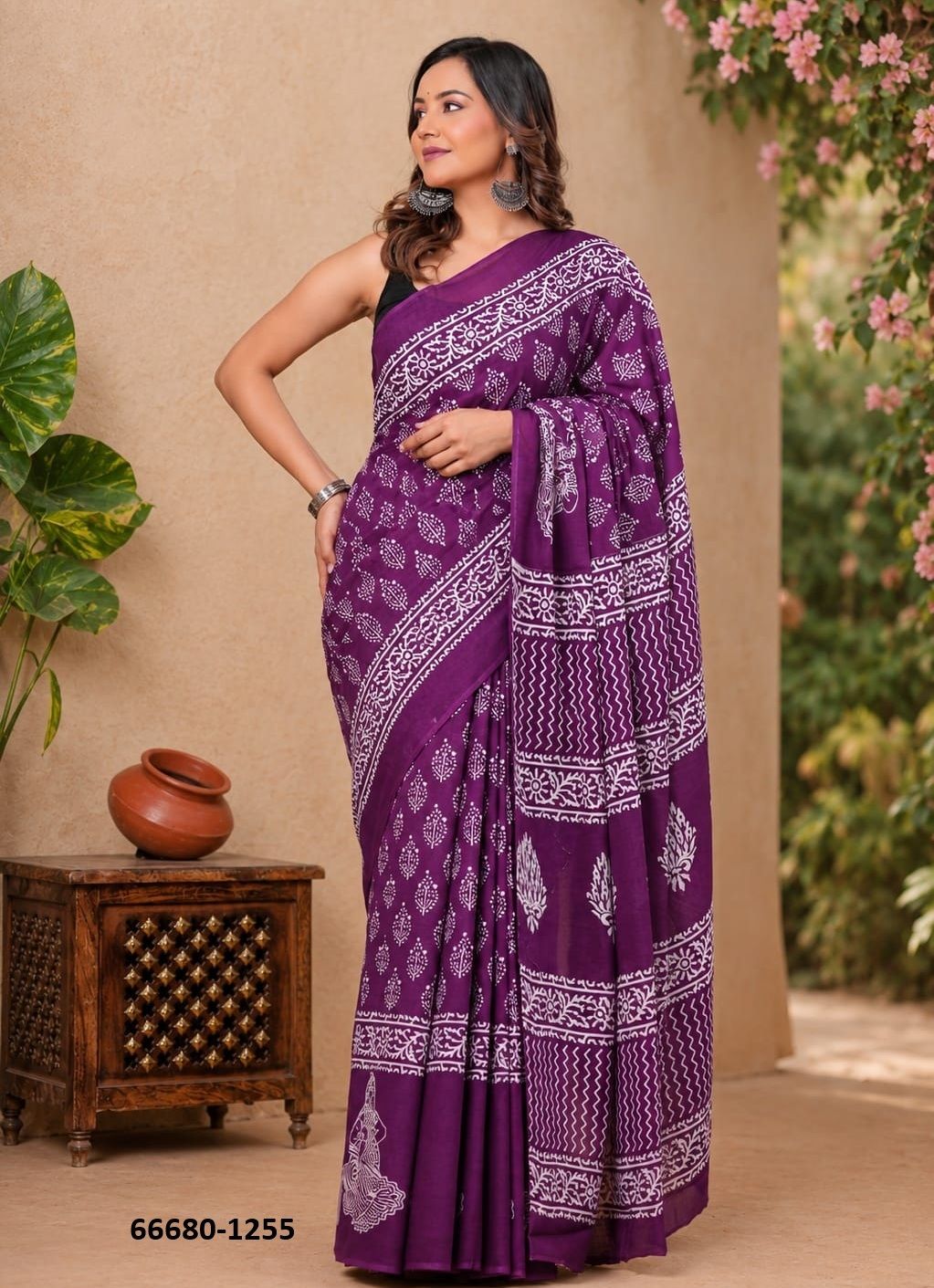 PURE MULMUL COTTON BAGRU PRINTS 1 - Catalog # 66680 (Set of 10 Sarees)