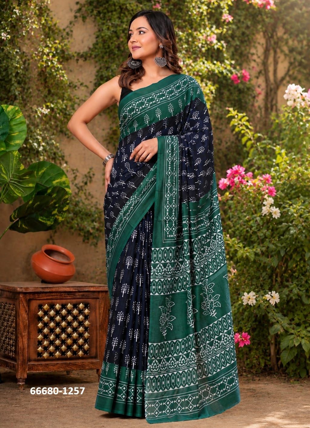 PURE MULMUL COTTON BAGRU PRINTS 1 - Catalog # 66680 (Set of 10 Sarees)