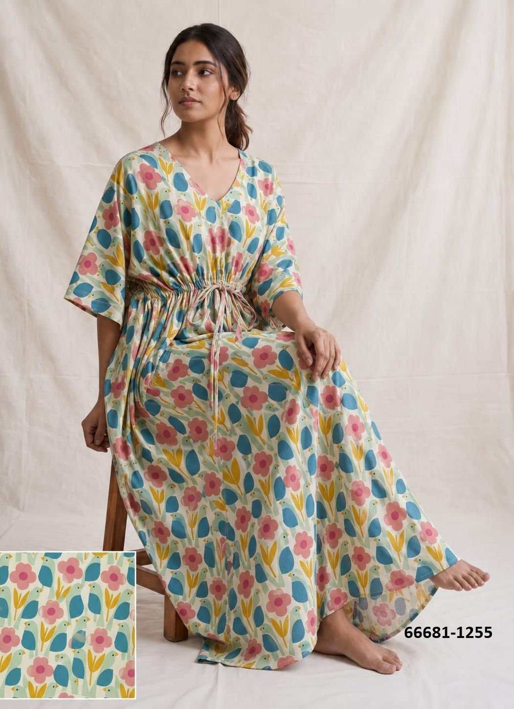 PLUS-SIZE HAND PRINTED COTTONS 2 - Catalog # 66681 (Set of 10 Kaftans / Ponchos)