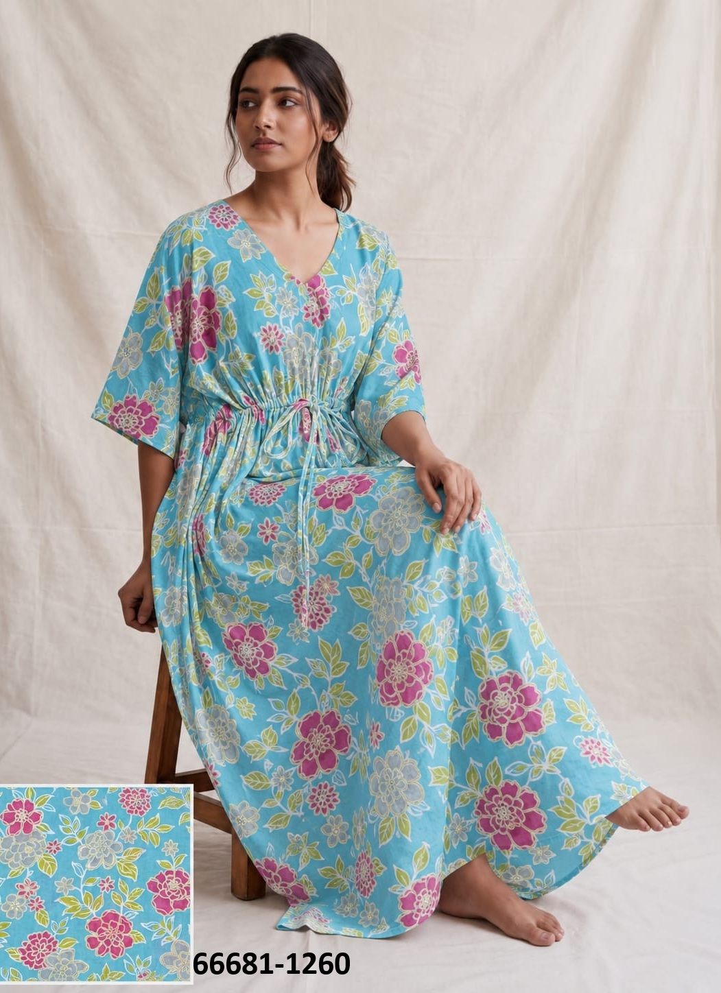 PLUS-SIZE HAND PRINTED COTTONS 2 - Catalog # 66681 (Set of 10 Kaftans / Ponchos)