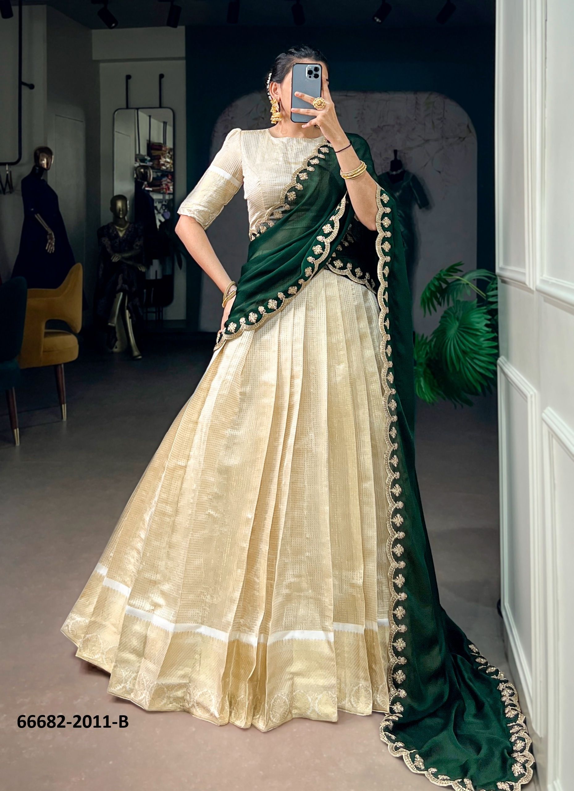 SERIES 2011 - Catalog # 66682 (Set of 3 Semi-Stitched Lehengas)