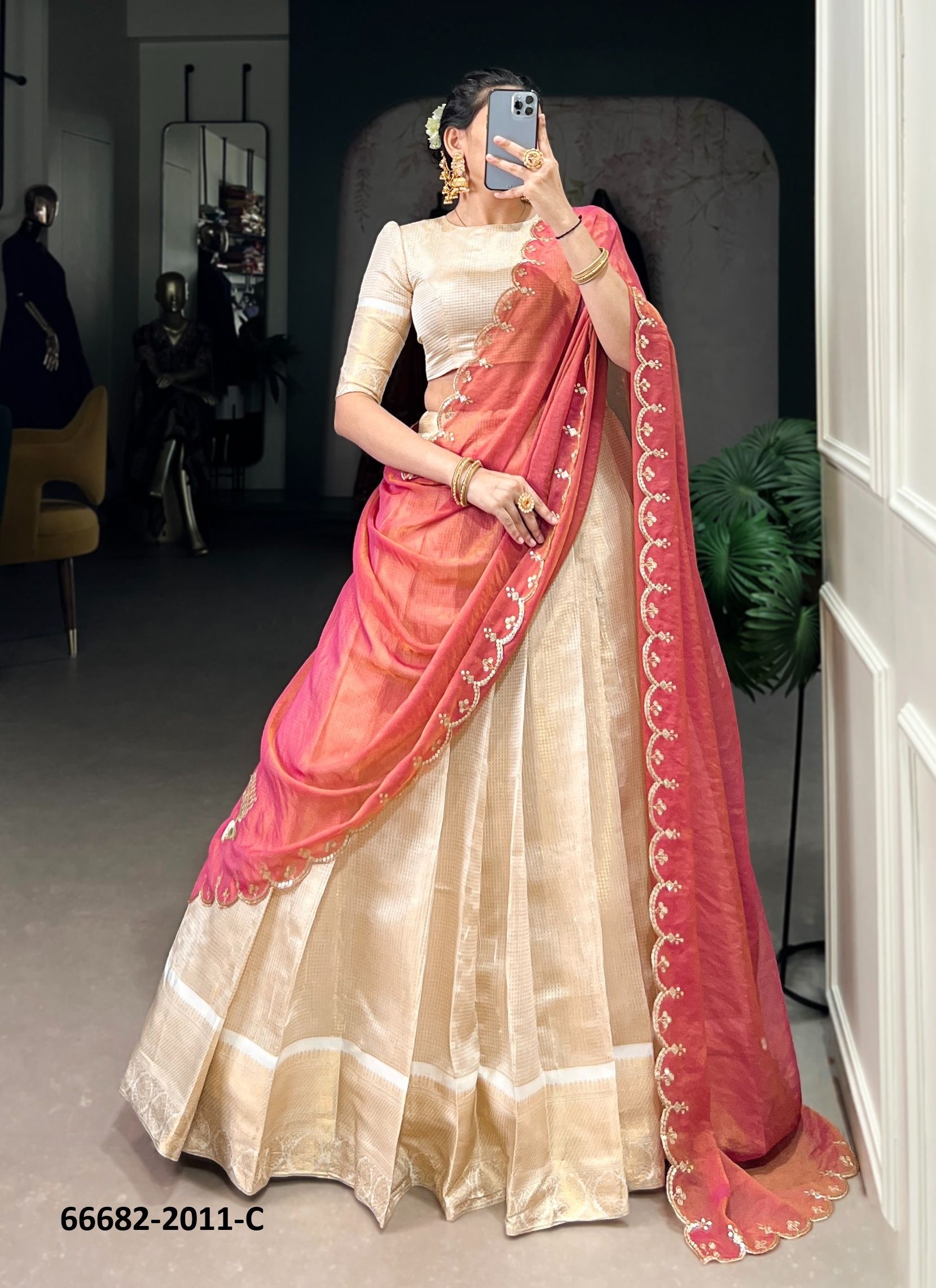 SERIES 2011 - Catalog # 66682 (Set of 3 Semi-Stitched Lehengas)