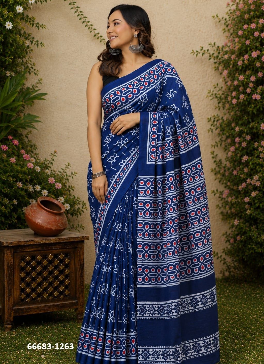 PURE MULMUL COTTON BAGRU PRINTS 2 - Catalog # 66683 (Set of 10 Sarees)