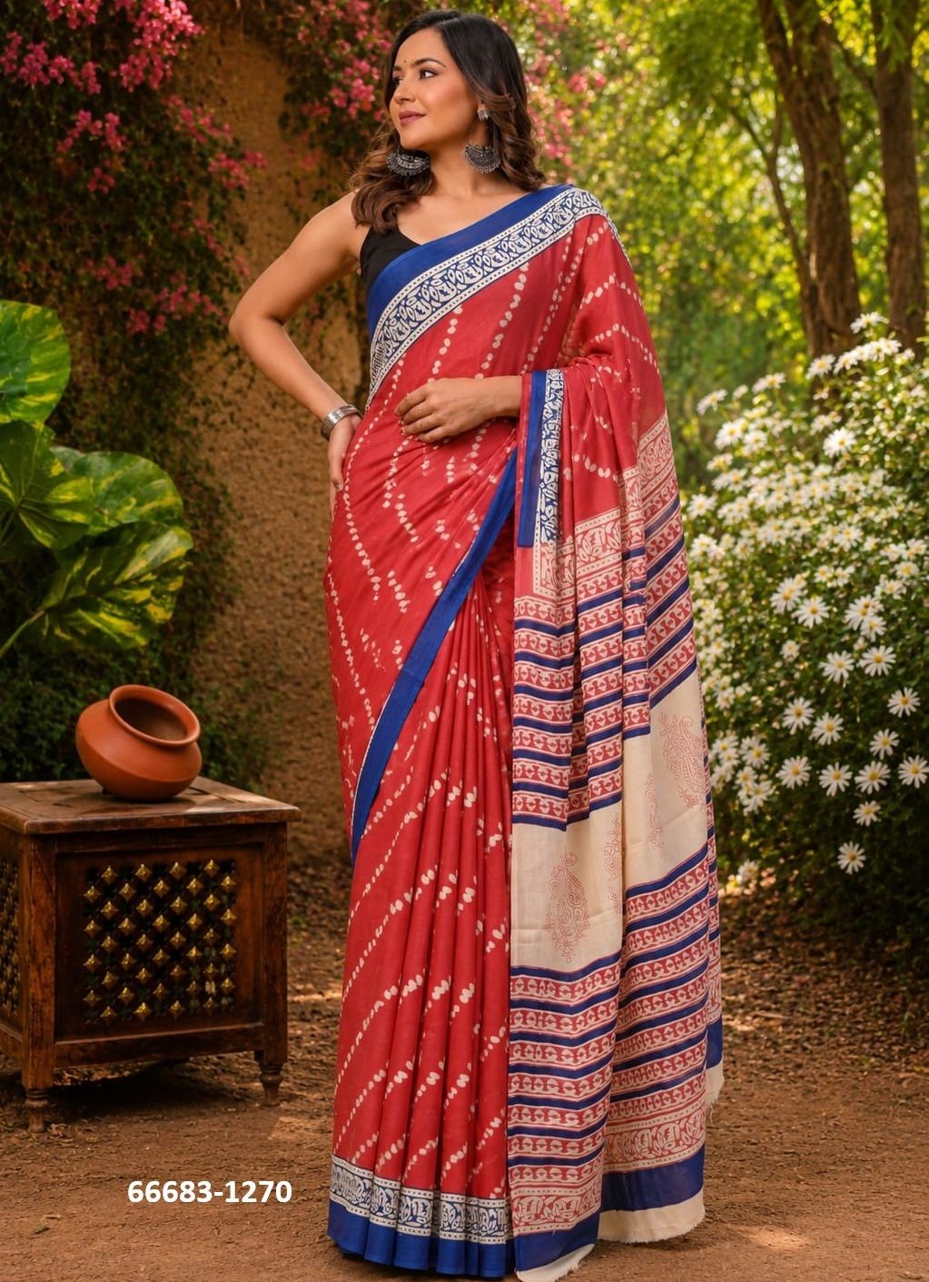 PURE MULMUL COTTON BAGRU PRINTS 2 - Catalog # 66683 (Set of 10 Sarees)