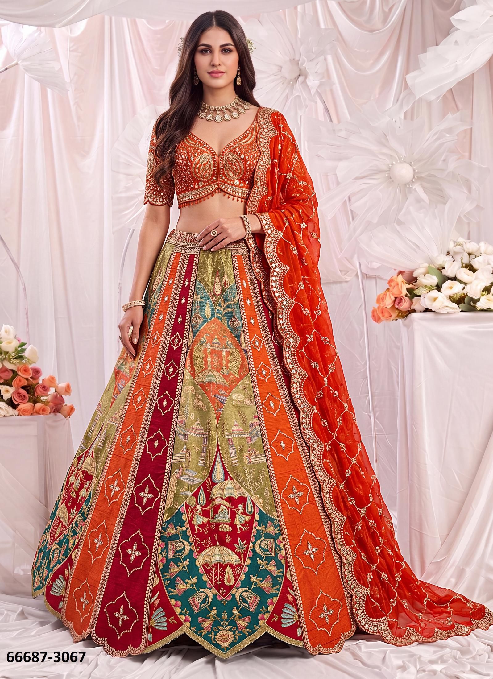 SERIES 3042-3071 - Catalog # 66687 (Set of 18 Semi-Stitched Lehengas)