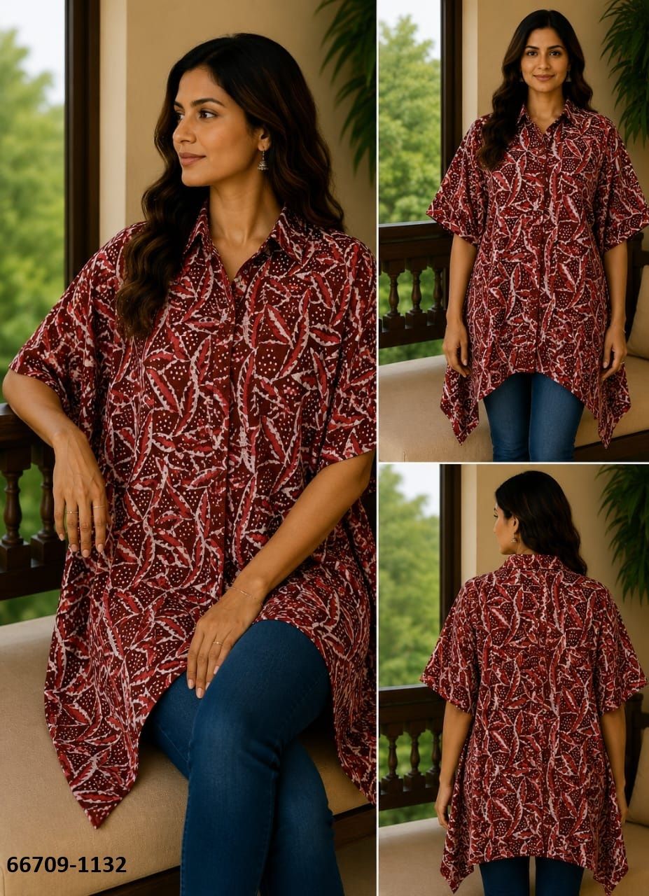 PURE BAGRU PRINT COTTON PONCHOS 1 - Catalog # 66709 (Set of 10 Kaftans / Ponchos)
