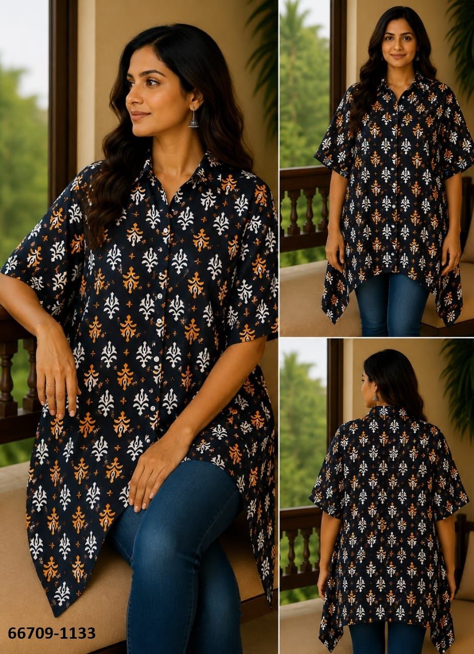 PURE BAGRU PRINT COTTON PONCHOS 1 - Catalog # 66709 (Set of 10 Kaftans / Ponchos)