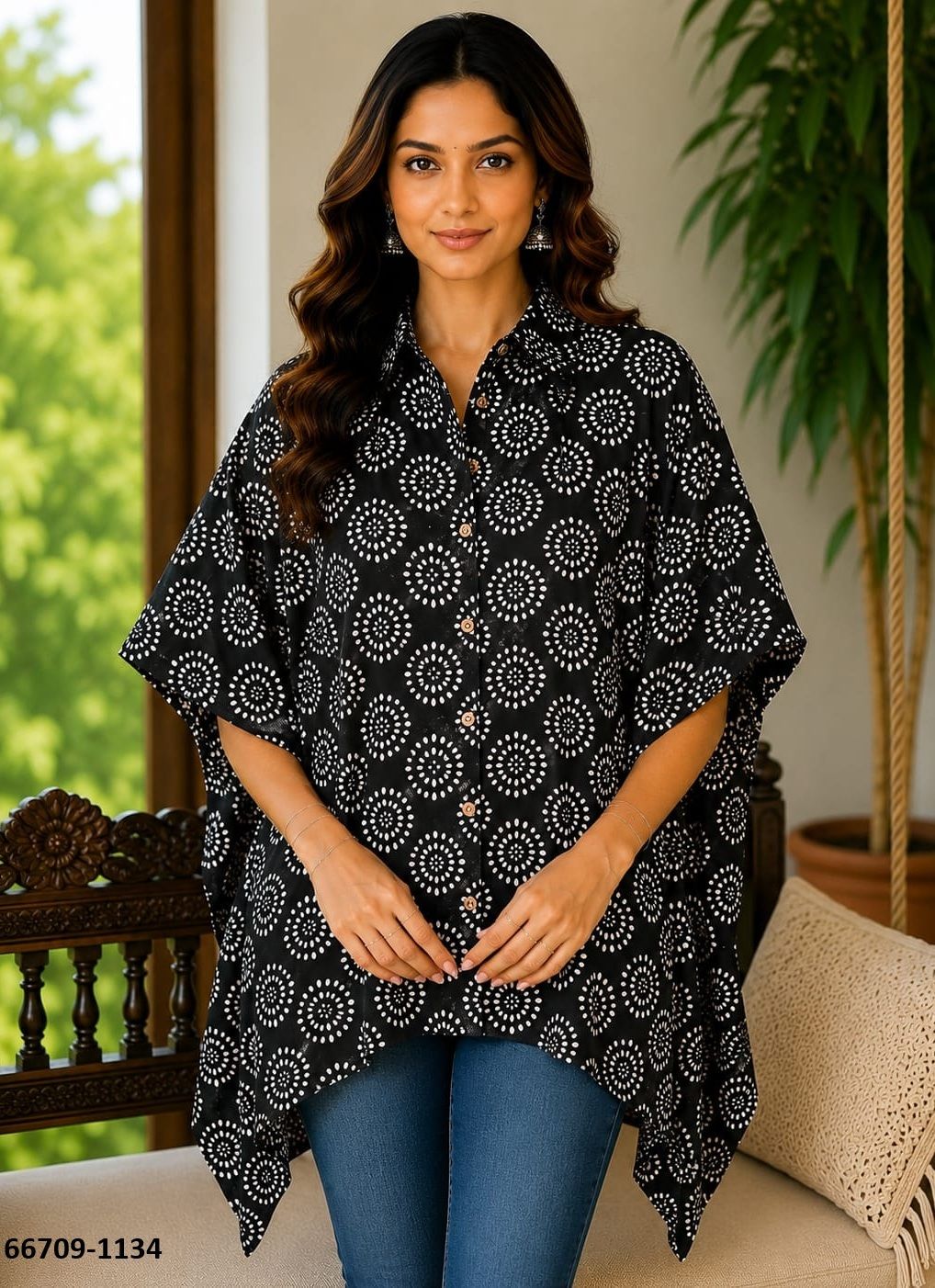 PURE BAGRU PRINT COTTON PONCHOS 1 - Catalog # 66709 (Set of 10 Kaftans / Ponchos)