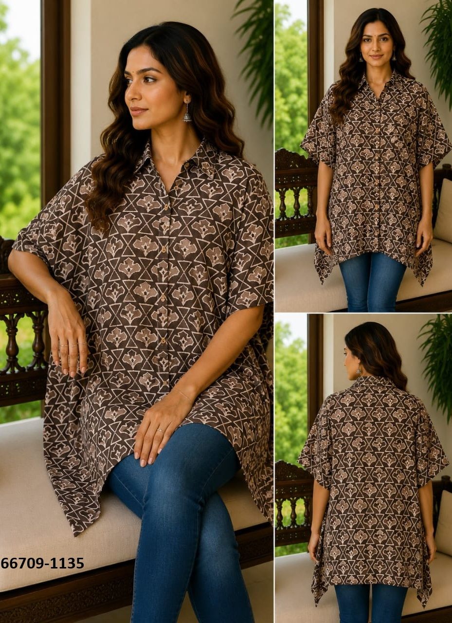 PURE BAGRU PRINT COTTON PONCHOS 1 - Catalog # 66709 (Set of 10 Kaftans / Ponchos)
